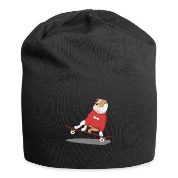 french bulldog skateboard dog puppy - Jersey Beanie - black - Front