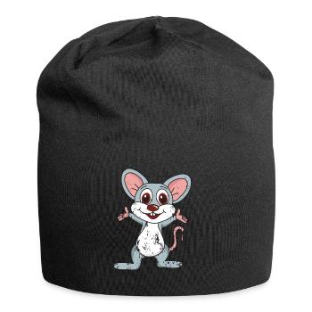 Retro Vintage Grunge Style Maus - Jersey-Beanie - Schwarz - Vorne