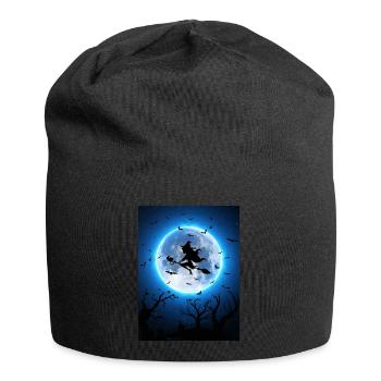 Halloween Moon witch bats Mond Hexe Fledermäuse - Jersey Beanie - black - Front