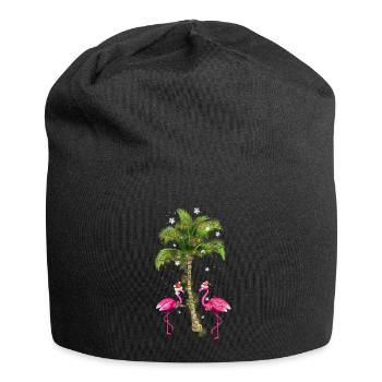 Tropical Flamingo Christmas - Jersey Beanie - black - Front