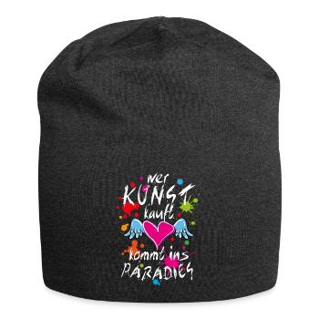 14 Wer Kunst kauft kommt ins Paradies Herz Flügel - Jersey-Beanie - Anthrazit - Vorne