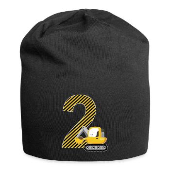 2. Geburtstag Geschenk Bagger Zahl 2 Jahre Jungen - Jersey-Beanie - Schwarz - Vorne