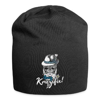 Greiz Kruzifix Totenkopf Bayrischer Dialekt Bayern - Jersey-Beanie - Schwarz - Vorne