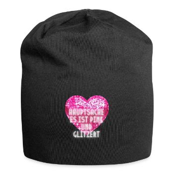 Hauptsache es ist pink und glitzert - Jersey-Beanie - Schwarz - Vorne