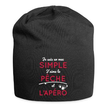 Pêche - Mec simple aime la pêche et l'apéro - Bonnet en jersey - noir - Devant