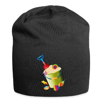 Sand toys on the beach with colorful shells - Jersey Beanie - black - Front