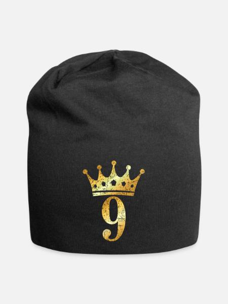 Krone Nummer 9 (Vintage Goldgelb) 9. Geburtstag - Jersey-Beanie - Schwarz