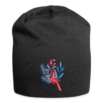 Roter Kardinal in blauen Blättern - Jersey-Beanie - Schwarz - Vorne
