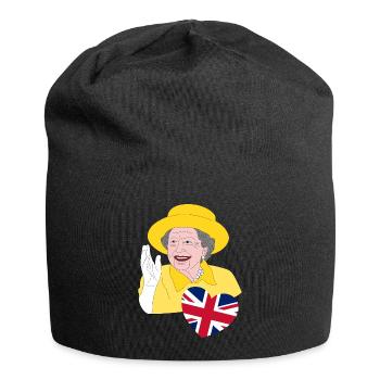 La reine britannique Elizabeth II avec Union Jack - Bonnet en jersey - noir - Devant