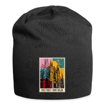 Mailand Italien Stadt Skyline Briefmarke Bunt - Jersey-Beanie - Schwarz - Vorne