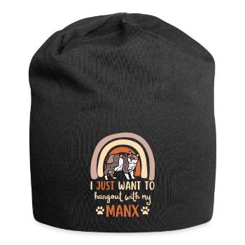 Chat Manx mignon - Bonnet en jersey - noir - Devant