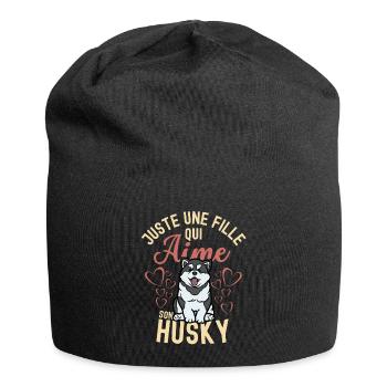 Amant husky mignon kawaii - Bonnet en jersey - noir - Devant