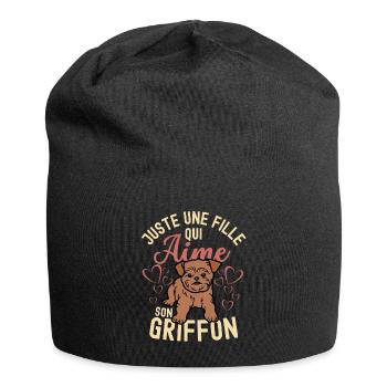 Amant mignon de chiot Griffon de Bruxelles Kawaii - Bonnet en jersey - noir - Devant