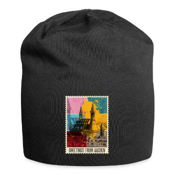 Aachen Deutschland Stadt Skyline Briefmarke Bunt - Jersey-Beanie - Schwarz - Vorne