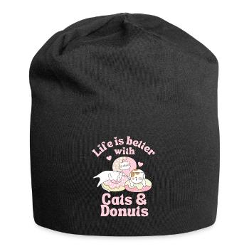 Donut cat kawaii cute cats with donuts - Jersey Beanie - black - Front