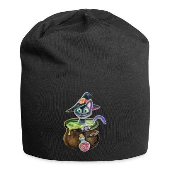 Chat sorcière dans une marmite - Bonnet en jersey - noir - Devant