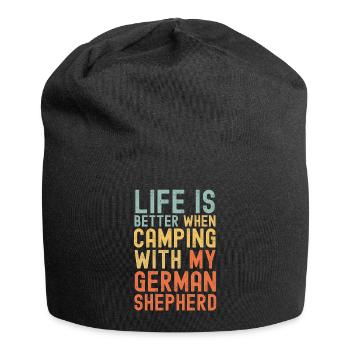 German Shepherd Camping retro vintage - Jersey Beanie - black - Front
