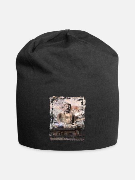 Japanese Buddha Statue Japan Kamakura Collage Art - Jersey Beanie - black