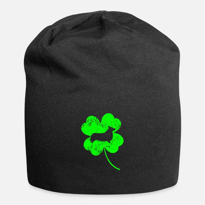 Corgi St.Patrick's Tag Kleeblatt - Jersey-Beanie - Schwarz