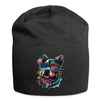Visage de chien Hipster Bello aux couleurs vives - Bonnet en jersey - noir - Devant