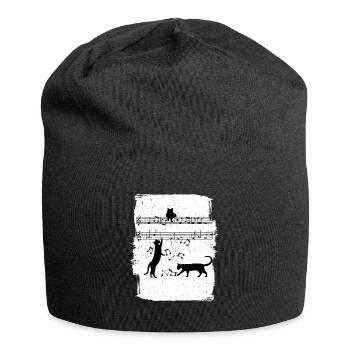 Katzen-Musiknoten - Jersey-Beanie - Schwarz - Vorne