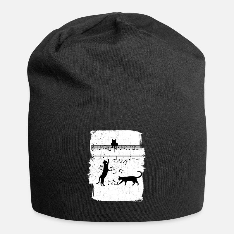Cat Music Notes - Jersey Beanie - black