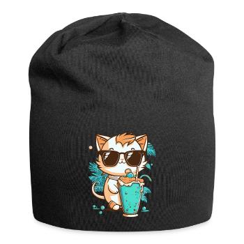 Chat en vacances d’été - Bonnet en jersey - noir - Devant