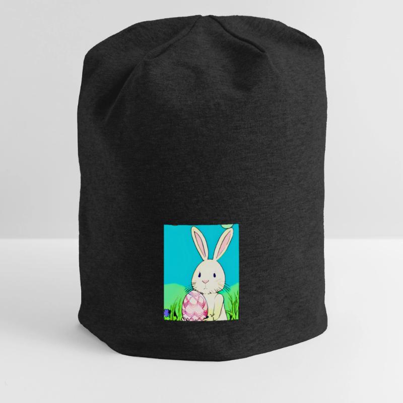 Neon Easter Bunny with Easter Egg in the Grass Jersey Beanie