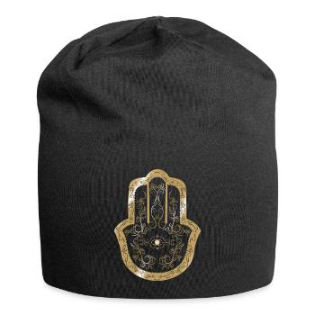 Hamsa Hand von Fatima Gold - Jersey-Beanie - Schwarz - Vorne