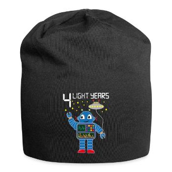 Roboter gratuliert 4 Lichtjahre alt vier Jahre - Jersey-Beanie - Schwarz - Vorne