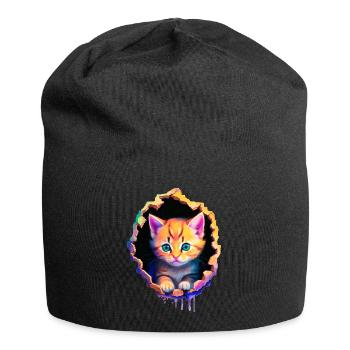 Orange Kitten coming out from inside - Jersey Beanie - black - Front