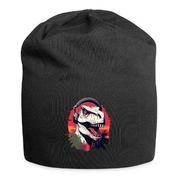 Dinosaure avec des écouteurs - Bonnet en jersey - noir - Devant