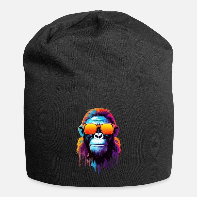 Farbenfroher Schimpanse mit Sonnenbrille - Jersey-Beanie - Schwarz
