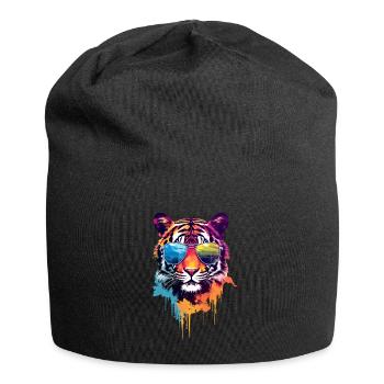 Colorful tiger with sunglasses - Jersey Beanie - black - Front