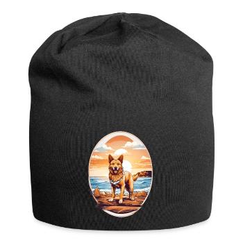 Dog on the beach - Jersey Beanie - black - Front