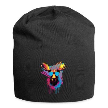 Elch mit Sonnenbrille 80er Jahre Stil - Jersey-Beanie - Schwarz - Vorne
