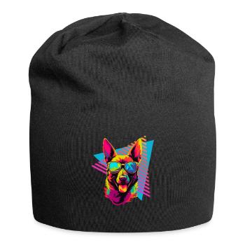 Malinois belge avec des lunettes de soleil style années 80 - Bonnet en jersey - noir - Devant