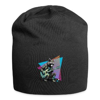 Raccoon with guitar 80s style - Jersey Beanie - black - Front