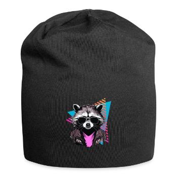 Raccoon with sunglasses 80s style - Jersey Beanie - black - Front