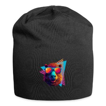 Capybara with sunglasses 80s style - Jersey Beanie - black - Front