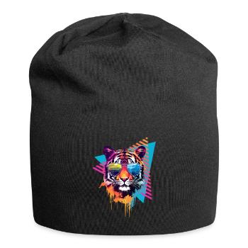 Tigre avec lunettes de soleil style années 80 - Bonnet en jersey - noir - Devant