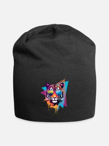 Tigre avec lunettes de soleil style années 80 - Bonnet en jersey - noir