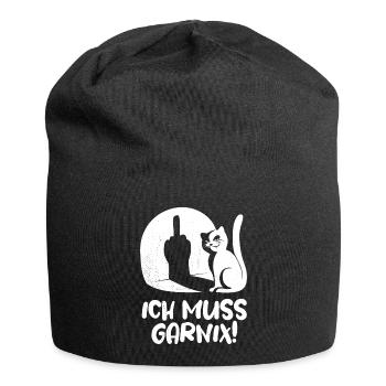 Ich muss garnix Fuck you Katze Mittelfinger Spruch - Jersey-Beanie - Schwarz - Vorne