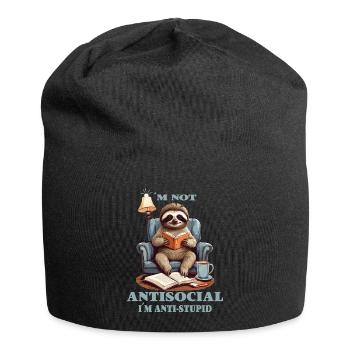 Clever sloth with book - Jersey Beanie - black - Front