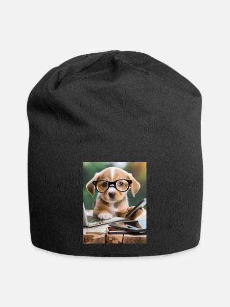 chien à lunettes - Bonnet en jersey - noir