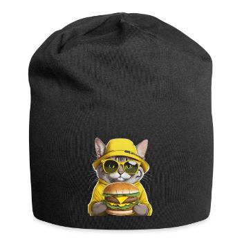 chat au chapeau jaune - Bonnet en jersey - noir - Devant