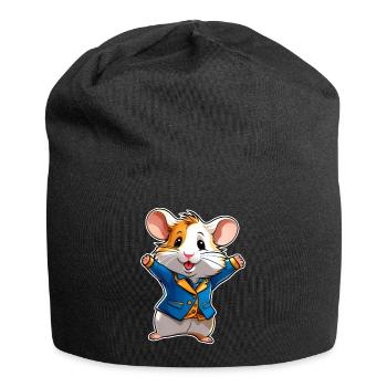 Hamster mignon et heureux - Bonnet en jersey - noir - Devant
