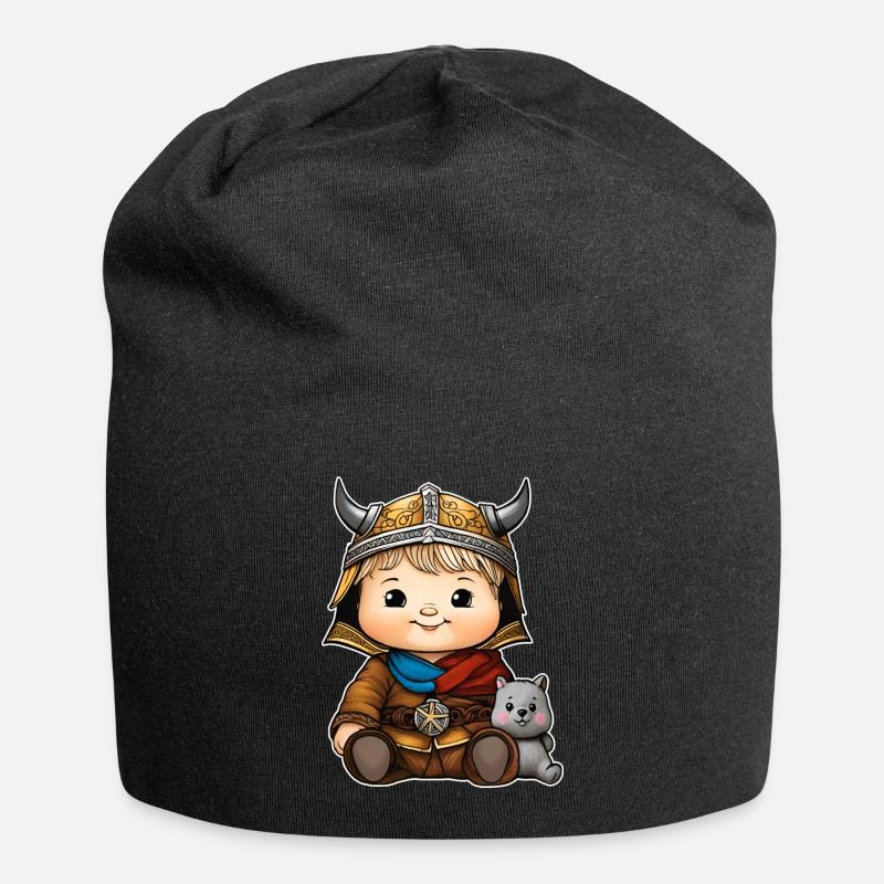 Baby Wikinger mit Kuscheltier - Jersey-Beanie - Schwarz