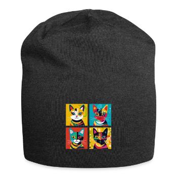 Pop Art Grid Cat Tee: A Quartet of Artistic Styles - Jersey Beanie - charcoal grey - Front