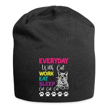 Tous les jours, c’est Chats Travail Manger Dormir Chat Chat Chat - Bonnet en jersey - noir - Devant